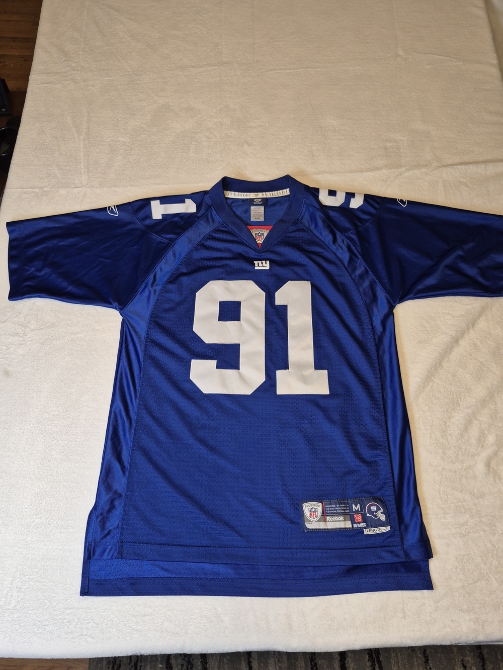 Reebok Royal Blue #91 Football Jersey with White Numbers